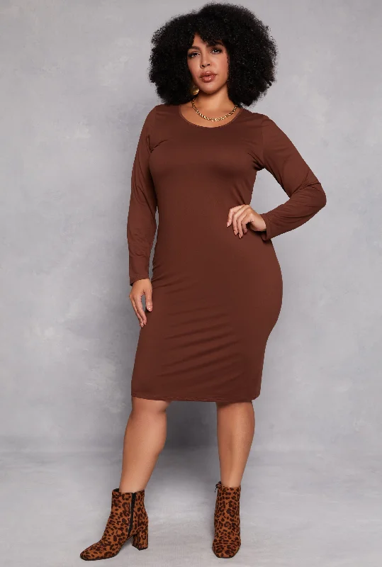 Plus Size Basic Long Sleeve Midi Dress