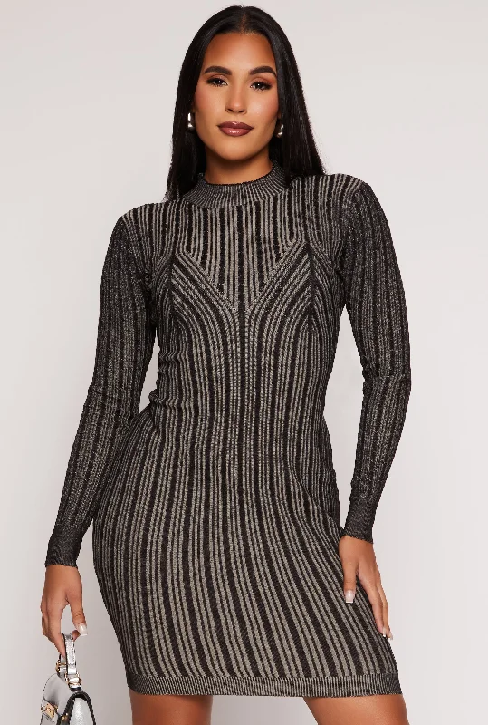 Almost Famous Ribbed Knit Shadow Stripe Sweater Dress