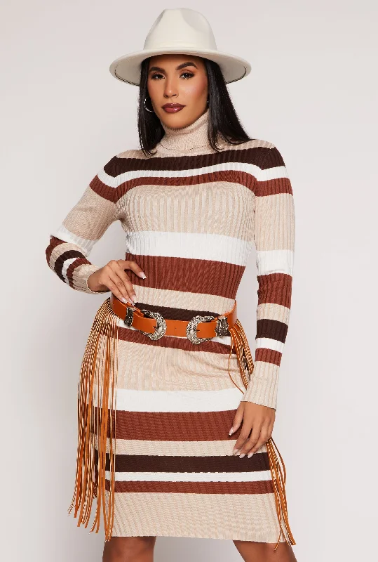 Almost Famous Striped Turtleneck Dress