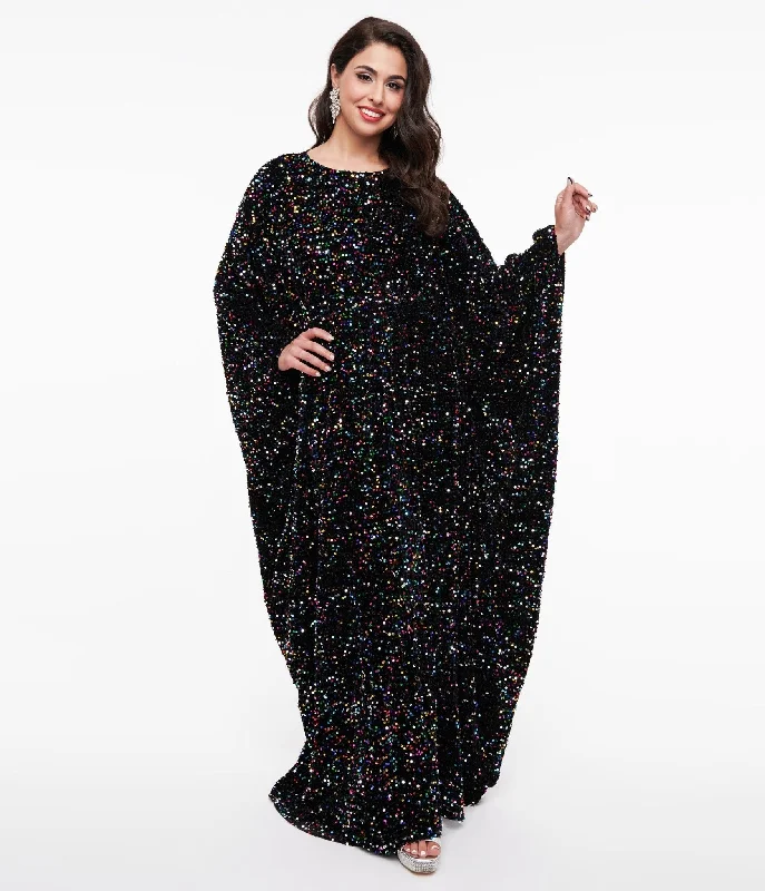 Smak Parlour 1970s Black & Multicolor Sequin Batwing Caftan