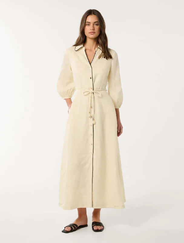 Tabitha Tipped Linen Midi Dress