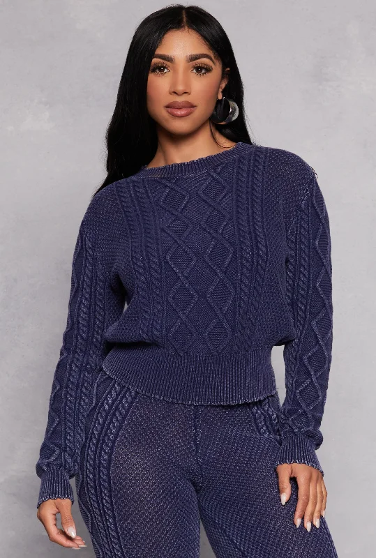 Acid Wash Cable Knit Sweater