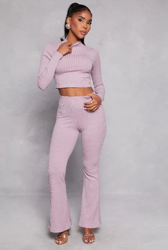 Ribbed Knit High Waist Flare Pants