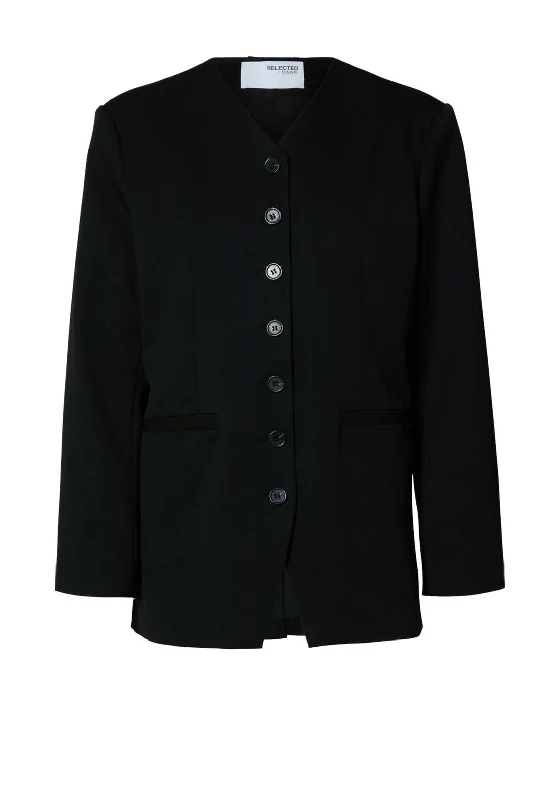 Selected Femme Hedi V Neck Button Jacket, Black