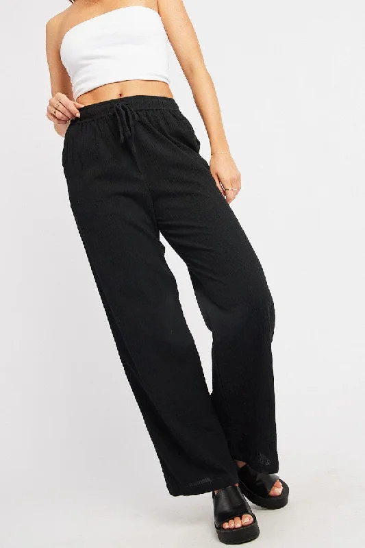 Black Wide Leg Pants High Rise